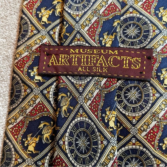 Museum Artifacts Men’s 100% Silk Tie Clock Sundial Gladiator Dragon Pattern - Picture 5 of 9